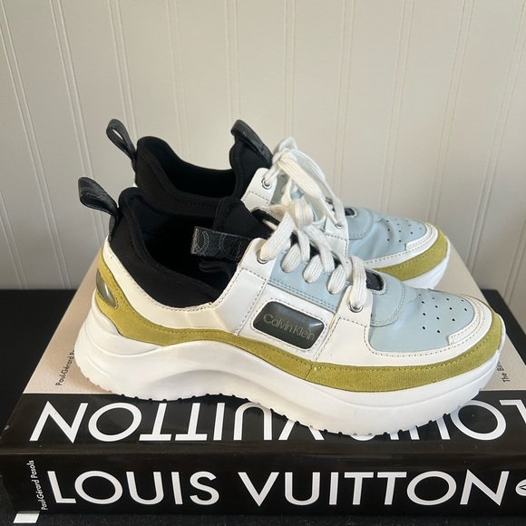 Calvin Klein White and Green Athletic Shoes